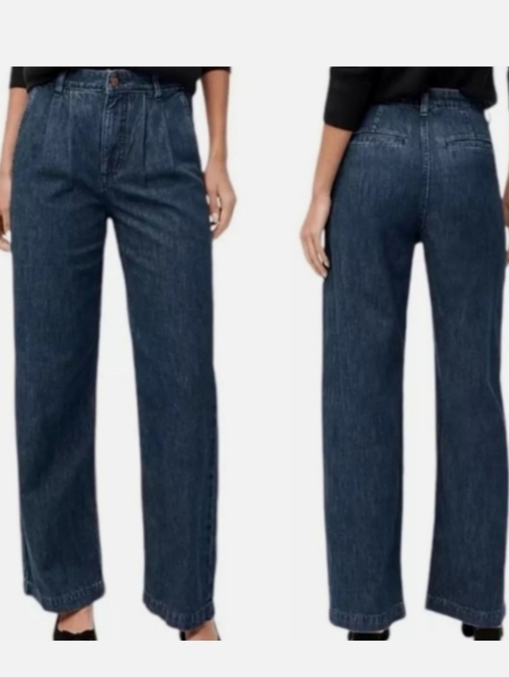 J. Crew Pleated Wide Leg Trouser Jeans Size 32 High Rise Tailored Denim Workwear